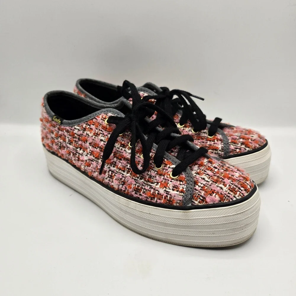 Keds Triple Up Boucle Platform Sneaker Womens Tweed‎ Pink Orange Low Top 9
